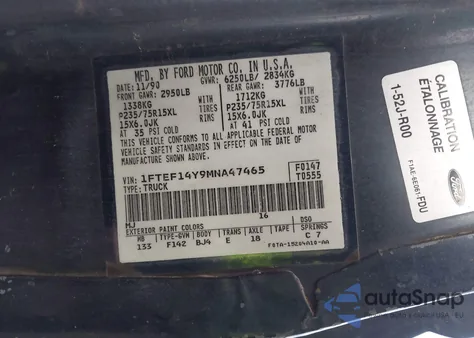 1991 Ford F150 from USA, damaged, VIN 1FTEF14Y9MNA47465